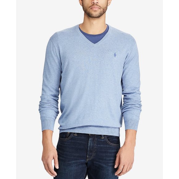 Blue Heather Pima Cotton V-neck Pullover XL